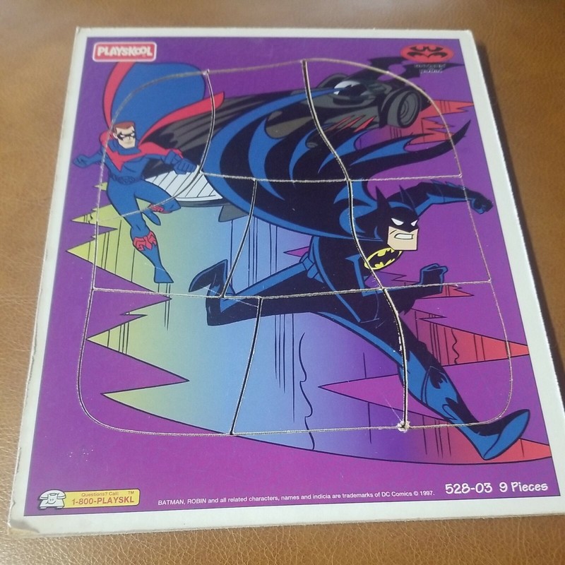 DC COMICS 1997 Vintage PLAYSKOOL Wood Wooden BATMAN, ROBIN Puzzle Complete