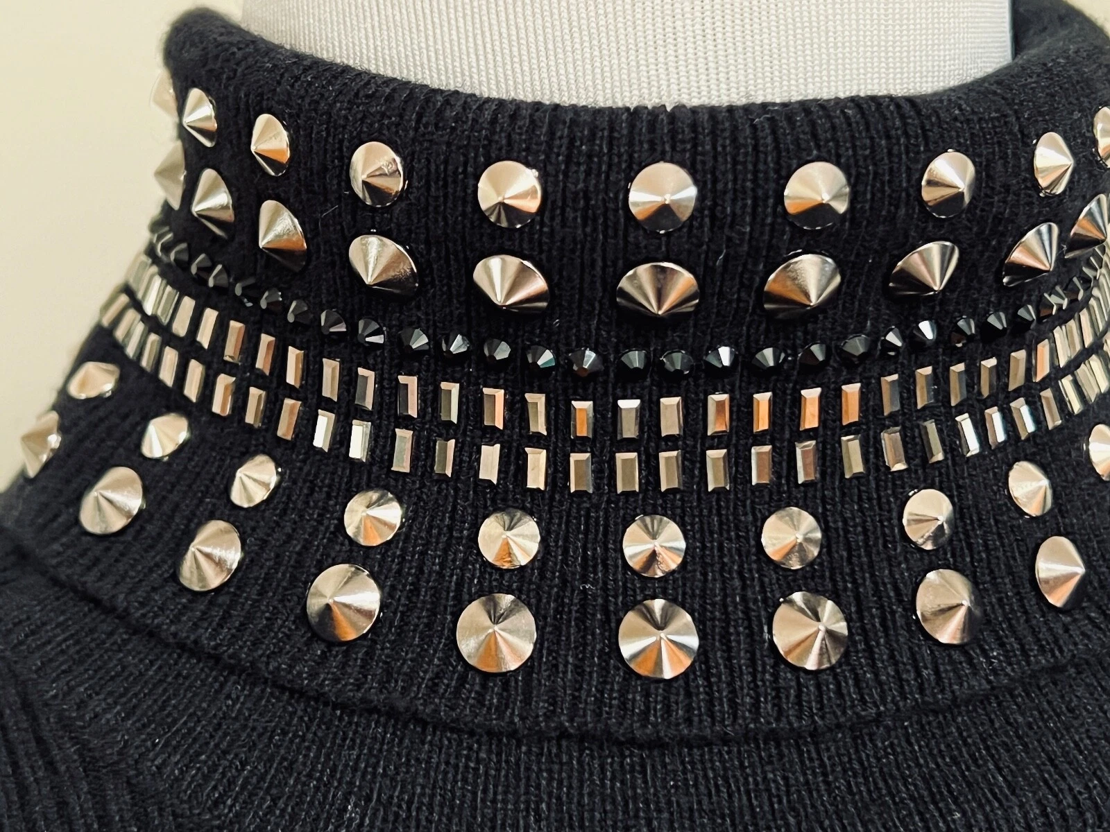 Abito nuovo con etichette Versace cristallo a chiocciola nero lana cashmere 46 10 $2350