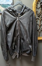 Giorgio Brato Men's Distressed Leather Brown & Black Hooded Jacket Us Size L/xl