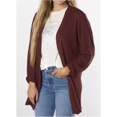 Daytrip The Buckle BKE brown waffle knit cardigan new with tags Size Large