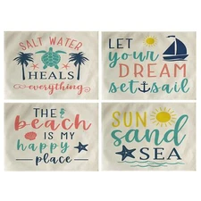 4PACK BEACH THEME PLACEMATS WATERCOLOR NAUTICAL & OCEAN STYLE SUMMER HOLIDAY TAB