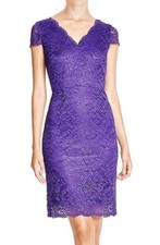 LAUNDRY  ~ Purple Lace Double V Cap Sleeve Cutout Back Party Dress 2 NEW $295