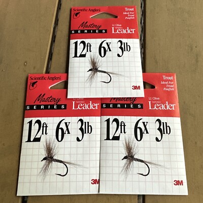 3 Packs SCIENTIFIC ANGLERS Mastery Series Lt. Olive Tapered Leader 12ft 6X 3lb