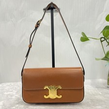 Celine Triomphe Shoulder Bag Tan Calfskin wit...