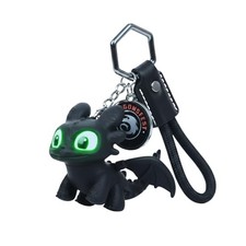 Light-Up Dragon Eye Keychain White LED Glow Eyes Cute Cartoon PVC Keyring Black