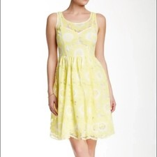 Tracy Reese Yellow Floral Lace preppy y2 Dress mini y2k fairy whimsical, size 0