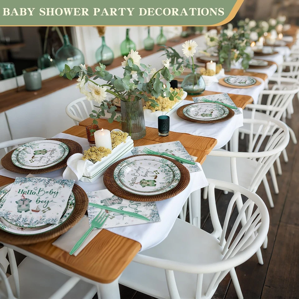 350 piezas decoraciones verdes para baby shower para 50 invitados incluyen papel desechable... Foto 4 de 4