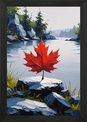 Lakeside Maple Leaf Ölgemälde gerahmt Wandbild Poster Leinwanddruck Bild