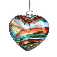 Hand Blown Glass Gazing Balls for Garden Red Heart Hanging 3.8"