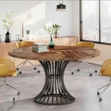 Rural Metal Base Round Dining Table, Suitable for 4-6 People to Dine, Dining