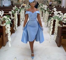 Light Sky Blue Mother Of The Bride Dresses Sheath Knee Length Wedding Guest Gown