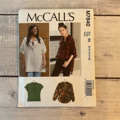 McCalls 7840 Sewing Pattern Shirt Tunic Top Pullover Loose Fit Miss 8-16 UNCUT