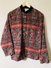 Vintage Coldwater Creek Paisley Floral Tapestry Jacket Velvet Collar S Boho