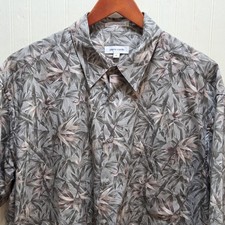 Pierre Cardin Shirt Mens XL Gray Floral Short Sleeve Button Up Tropical Casual