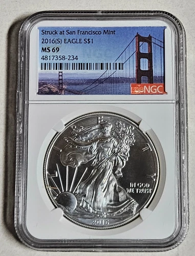 2016 (S) Eagle S$1 MS69 NGC GOLDEN GATE BRIDGE LABEL