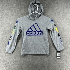 Adidas Hoodie Pullover Shirt Boys Size 5 Gray Graphic Print NEW