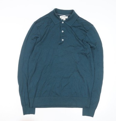 Marks and Spencer Autograph Herren türkis Merinowolle Langarm Poloshirt Größe S