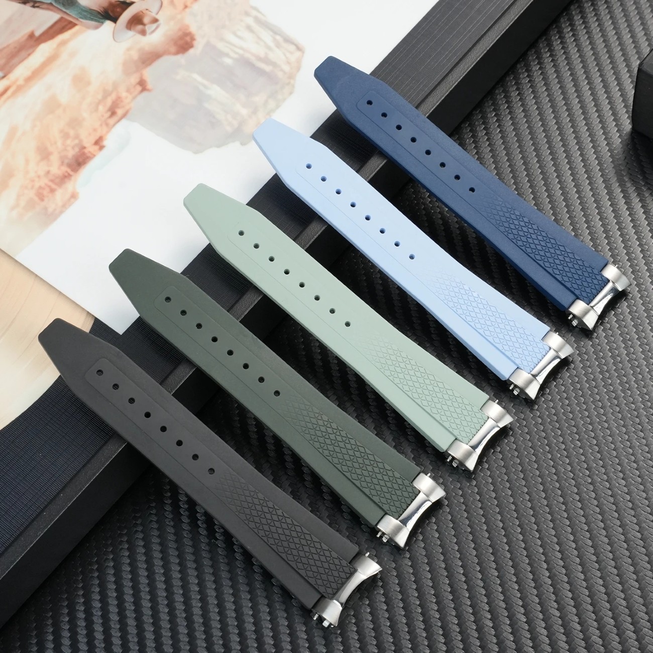 21mm Men Rubber Watch Strap Metal Interface Sports Diving Wrist Band