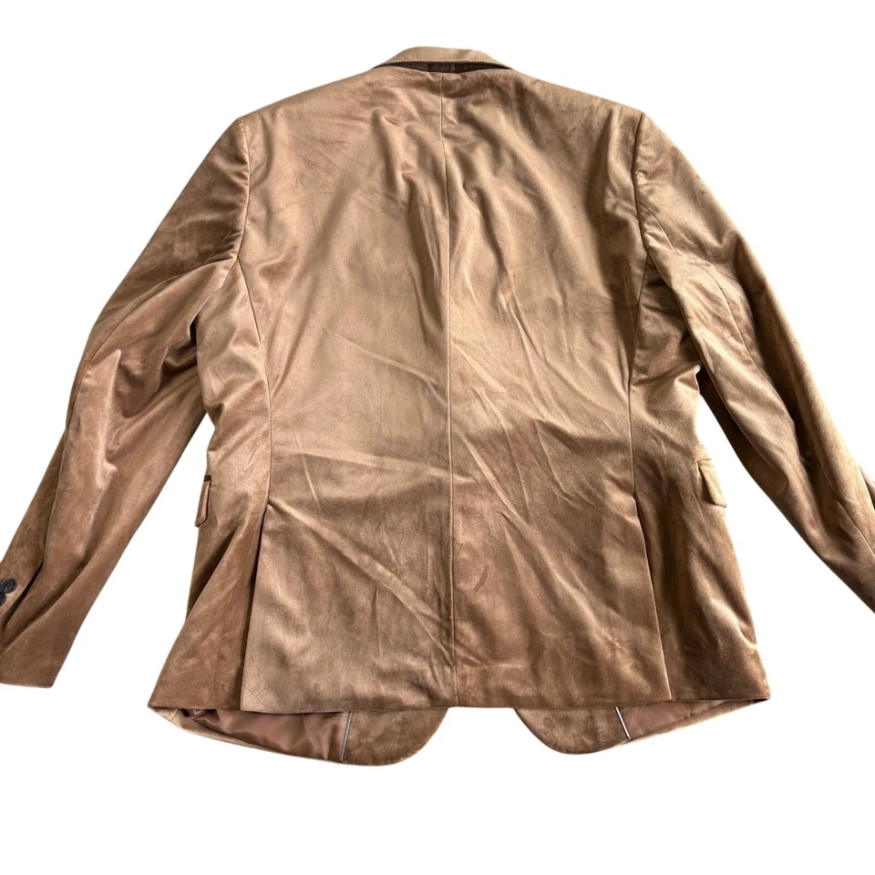 J Ferrar Mens 46R Slim Fit Camel Brown Suede Blazer Jacket - Image 2 of 4