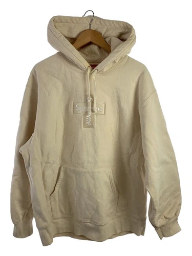 Felpa con cappuccio Supreme XL cotone panna cross box logo usata