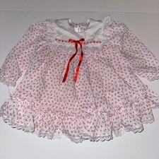 Vintage Baby Girl Cutest One Ruffle Lace Fancy Party Dress Size 3T Red  White