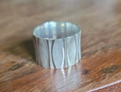 Vintage ATASAY KUYUMCULUK Sterling Silver Diamond Etched 12mm Band Ring Size 6.5