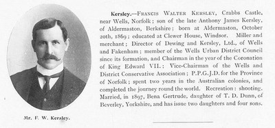 Francis Walter Kersley of Crabbs Castle, Norfolk - Antikdruck 1912