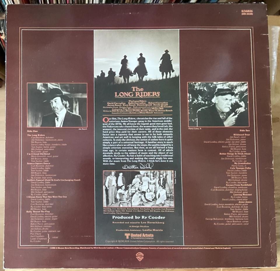 Ry Cooder/The Long Riders (Original Sound Track) K56826 UK 1980 VERY GOOD+ LP - Image 2 of 4
