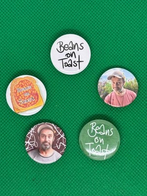 Set of 5 Badges - Beans On Toast - 25mm badges - Handmade - Folk-Punk