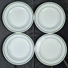 Set of 4 Pyrex Tableware Green Band 9" Dinner Plates USA Milk Glass Vintage