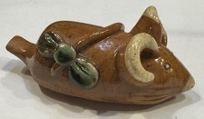 Vintage Ręcznie robiona mysz figuralna 2 otwory Ocarina Gwizdek Ceramika Glinka Flet Glazura