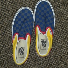 VANS Classic Slip-On Blue Checker Canvas Slip-On Low Top Sneaker Rubber Sole