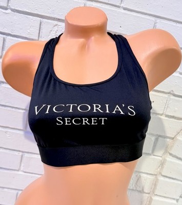Victoria Secret VS Logo Sports Bra Black Mesh Racerback Size M