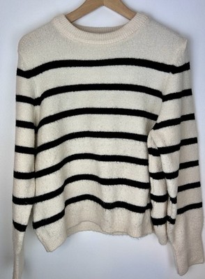 LCW Vision women s cream black stripe Crew Neck Sweater LC Waikiki medium/large