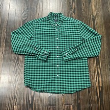 J. Crew Oxford Button Down Shirt Men  s Large Slim Plaid Green Black Cotton