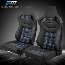 Adjust Universal Racing Seat Big Microfiber Leather Blue Plaid X2 Dual Slider