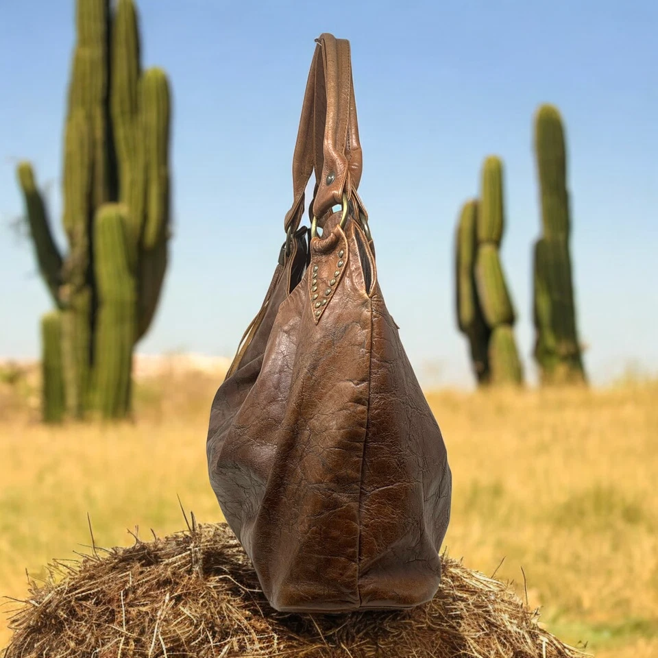 Bolsa Hobo de Ombro STS Ranchwear Oversized Marrom Couro Encerado Sudoeste - Imagem 4 de 4