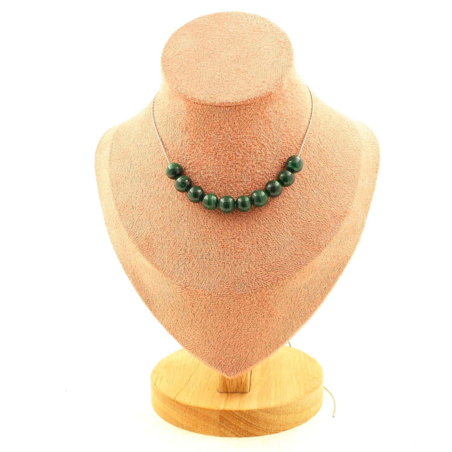 Collier en malachite du Congo 7A et acier inoxydable de prestige