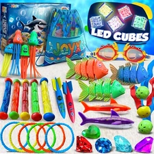 35 Pcs Pool Toys Set with LED Pool Light Cubes & Water Toys Swim Learning