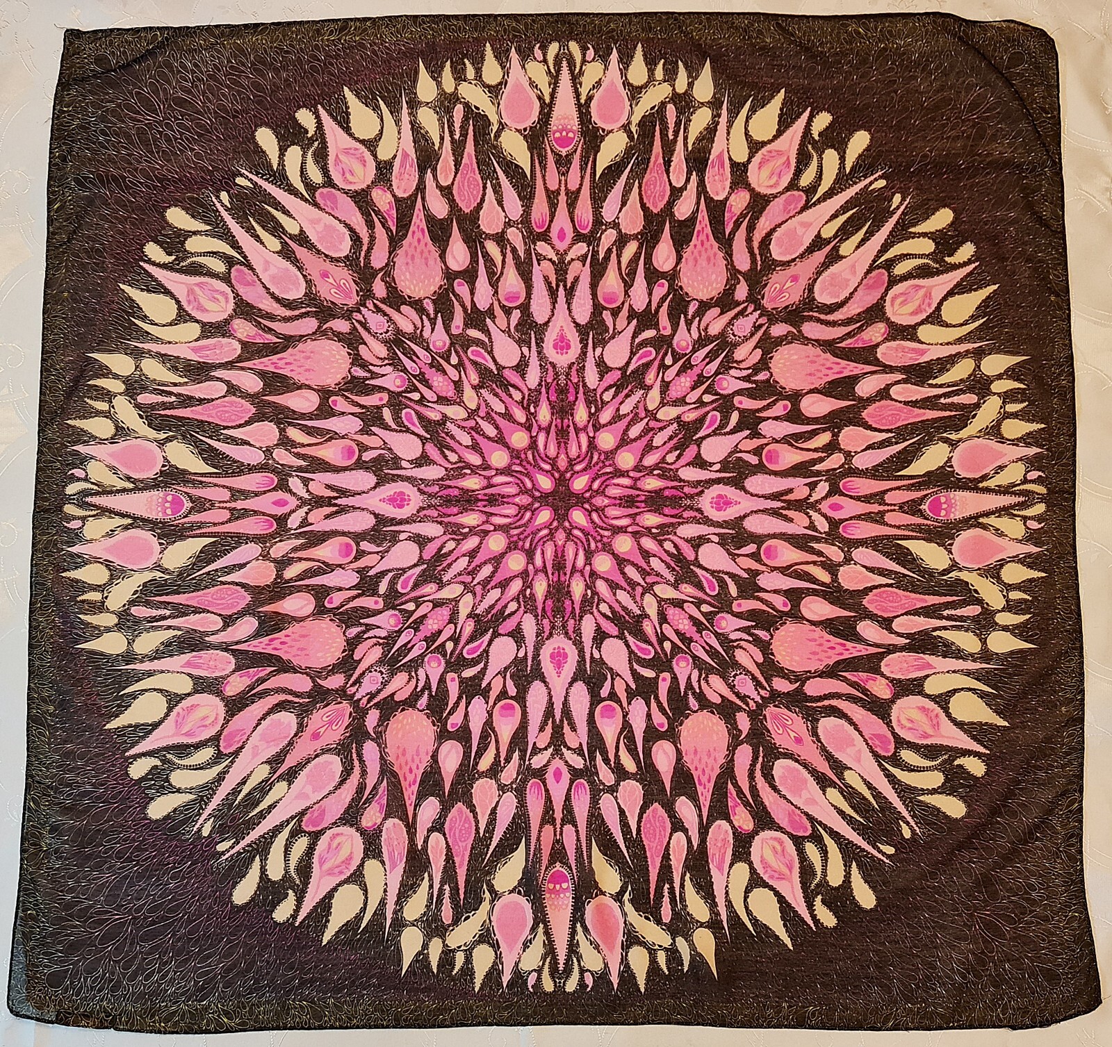 Authentic Vintage Paisley Art Scarf Beginning of Life Black 42-inch Square-image