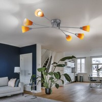 Decken Lampe Glas Spots Gelb-Orange Beleuchtung Wohn Schlaf Zimmer Leuchte Diele