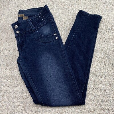 Give Me Five Jeans sz 5 Dark Wash Skinny Rhinestones Low Rise Y2K Mall Core