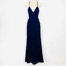 Lulus Mermaid Trumpet Maxi  Dress Sz XS  Navy Blue Cut Out Lace Back