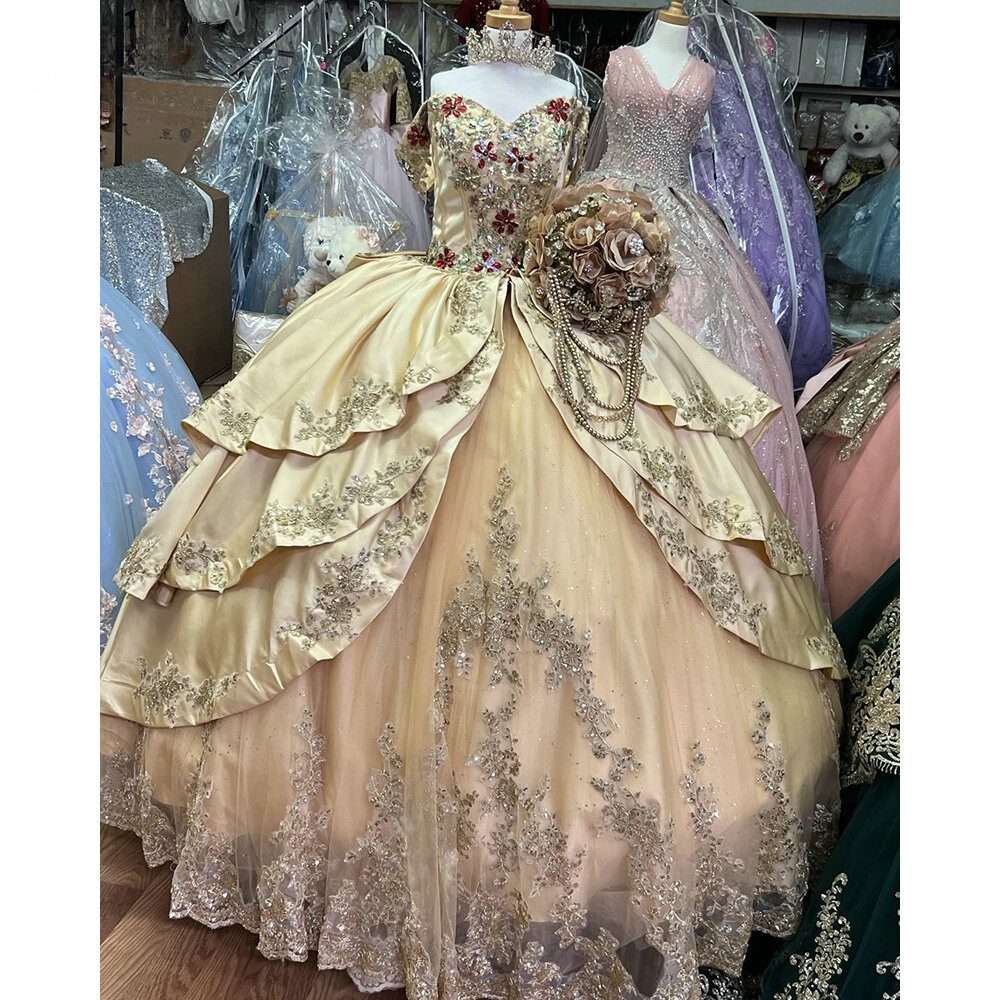 Elegant Beaded Lace Appliques Quinceanera Dresses Crystal Off Shoulder  Sweet 16 | eBay