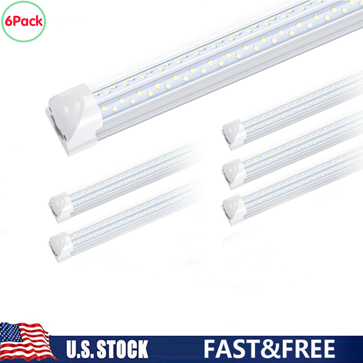 6PACK 8FT Led Shop Light 120W T8 Integration 8 Foot Led Light Fixture Warehouse