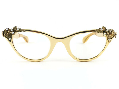NEW VINTAGE TURA GOLD PEARLS CAT EYE FRAME RX 1960'S SUNGLASSES