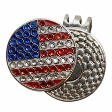 Golf ball marker with magnetic hat clip : USA Flag Bling