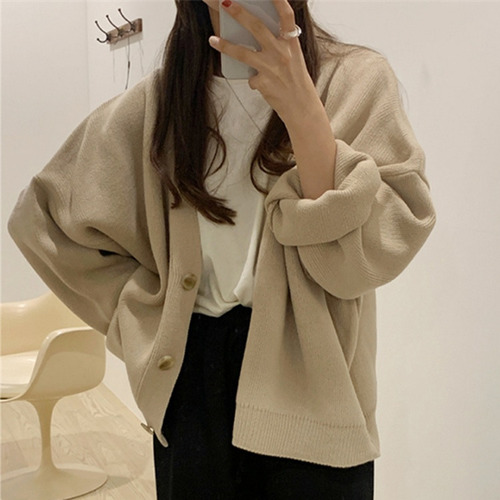 2021 Women's Sweater V-neck Button Cardigan Oversized Fashion Top