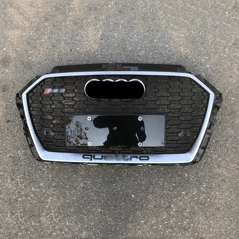 适用于奥迪 A3 S3 2017 - 2020 RS3 风格银色环蜂窝前保险杠格栅 — 第 2/4 张图片