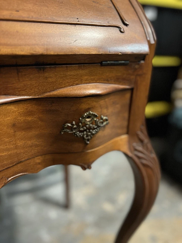 Antiguo Escritorio Francés Secretaria Piernas Talladas, Armario Interior 3 Cajones Foto 4 de 4